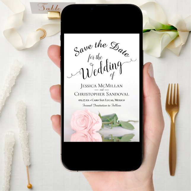 Reflecting Blush Pink Rose Romantic Wedding Save The Date (Front Digital)