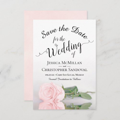 Reflecting Blush Pink Rose Romantic Wedding Save The Date