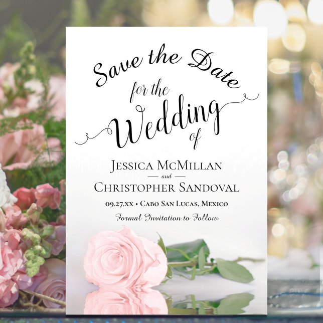 Reflecting Blush Pink Rose Romantic Wedding Save The Date (Creator Uploaded)
