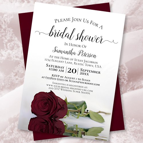 Reflecting Burgundy Rose Elegant Bridal Shower Invitation