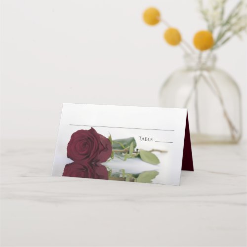 Reflecting Burgundy Rose Elegant Wedding Place Card