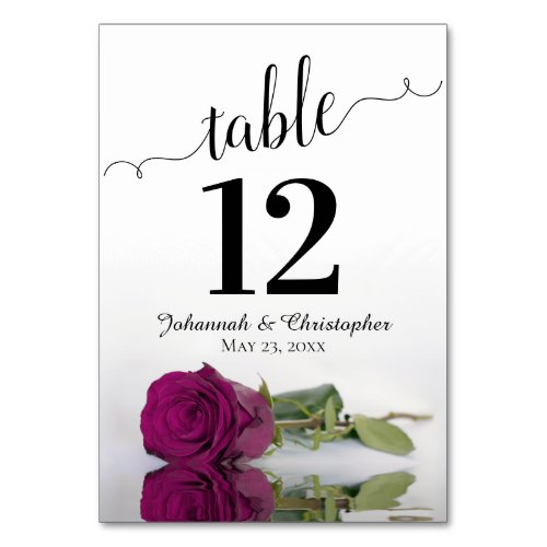 Reflecting Cassis Purple Rose Elegant Wedding Table Number