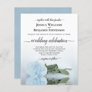 Reflecting Dusty Blue Rose BUDGET Wedding Invite