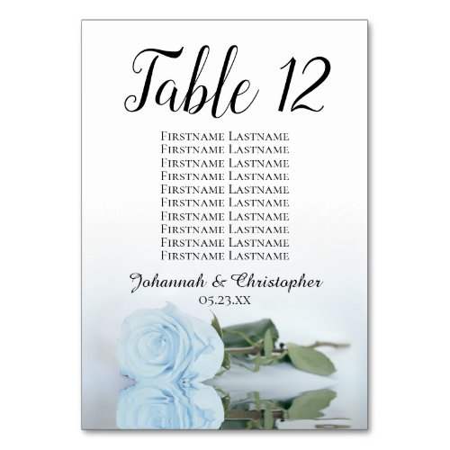 Reflecting Dusty Blue Rose Seating Chart Wedding Table Number