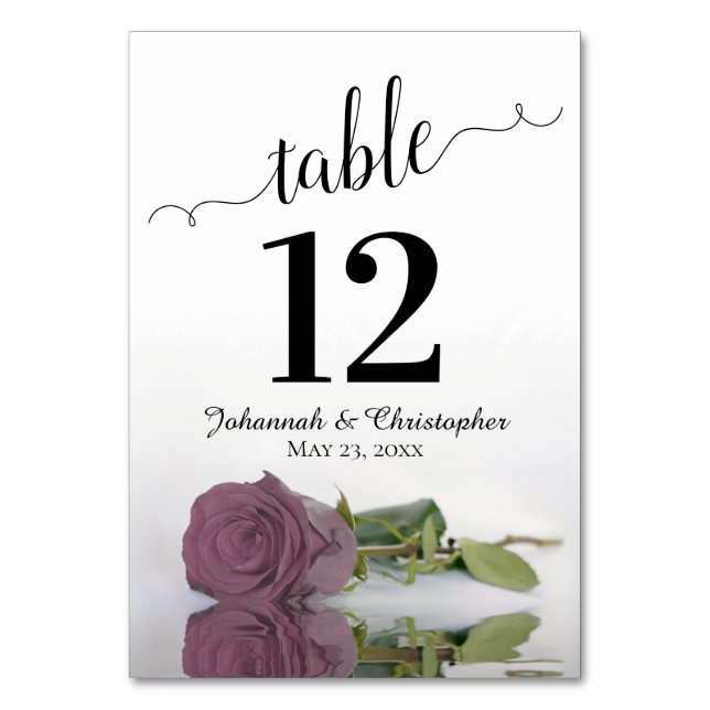 Reflecting Dusty Mauve Pink Rose Elegant Wedding Table Number (Front)
