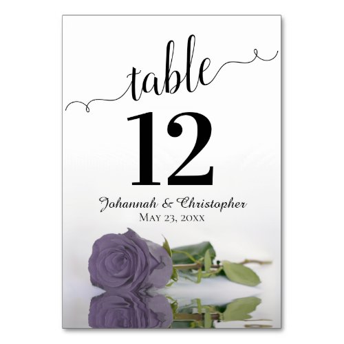 Reflecting Dusty Purple Lilac Rose Elegant Wedding Table Number