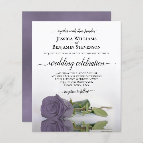 Reflecting Dusty Purple Rose BUDGET Wedding Invite