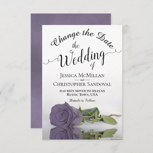 Reflecting Dusty Purple Rose Change Wedding Plans Save The Date