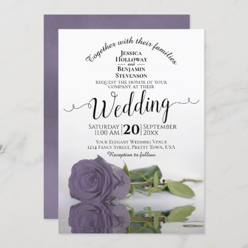Reflecting Dusty Purple Rose Elegant Wedding Invitation