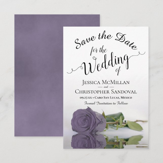 Reflecting Dusty Purple Rose Romantic Wedding Save The Date (Front/Back)