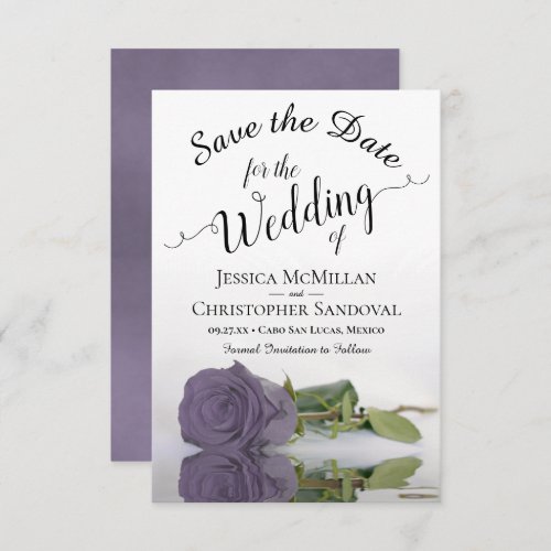 Reflecting Dusty Purple Rose Romantic Wedding Save The Date