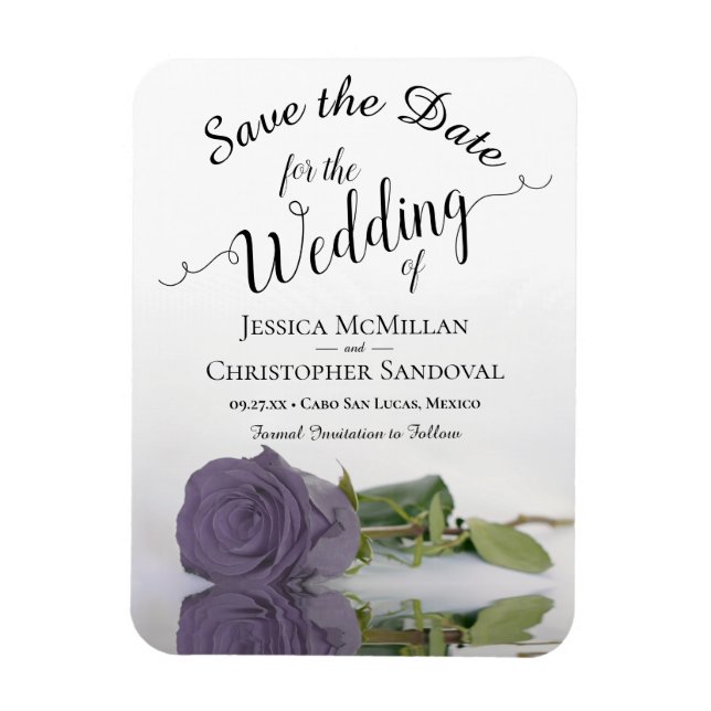 Reflecting Dusty Purple Rose Wedding Save the Date Magnet (Vertical)