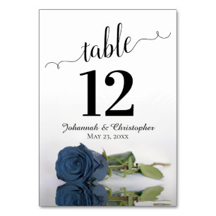Reflecting Dusty Steel Blue Rose Elegant Wedding Table Number