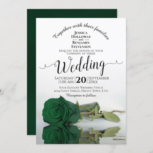 Reflecting Emerald Green Rose Elegant Wedding Invitation