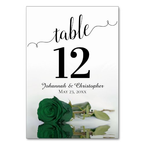 Reflecting Emerald Green Rose Elegant Wedding Table Number