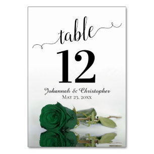 Reflecting Emerald Green Rose Elegant Wedding Table Number