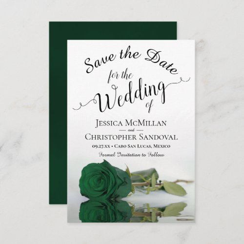 Reflecting Emerald Green Rose Romantic Wedding Save The Date