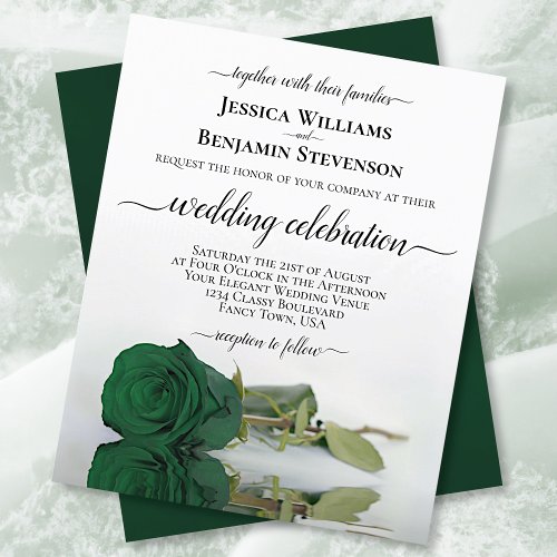 Reflecting Emerald Rose BUDGET Wedding Invite
