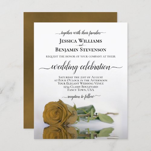 Reflecting Gold Ochre Rose BUDGET Wedding Invite