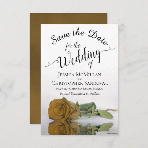 Reflecting Gold or Yellow Rose Romantic Wedding Save The Date