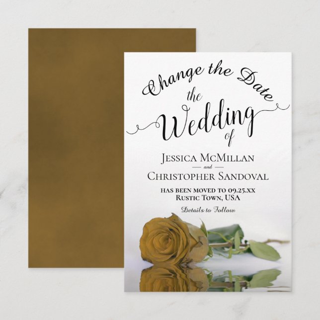 Reflecting Gold Yellow Rose Change Wedding Plans Save The Date (Front/Back)