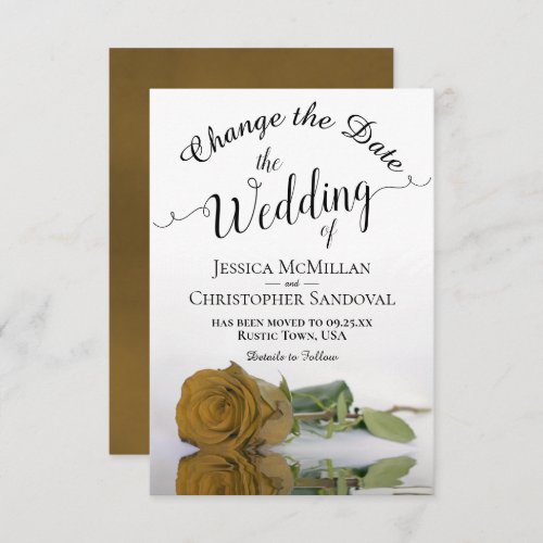 Reflecting Gold Yellow Rose Change Wedding Plans Save The Date