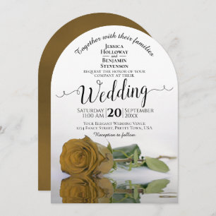Reflecting Golden Ochre Rose Elegant Wedding Invitation