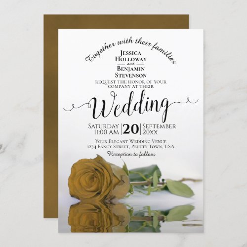 Reflecting Golden Rose Elegant Wedding Invitation