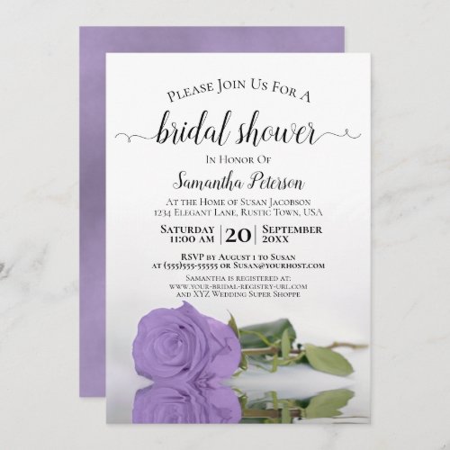 Reflecting Lavender Purple Rose Bridal Shower Invitation
