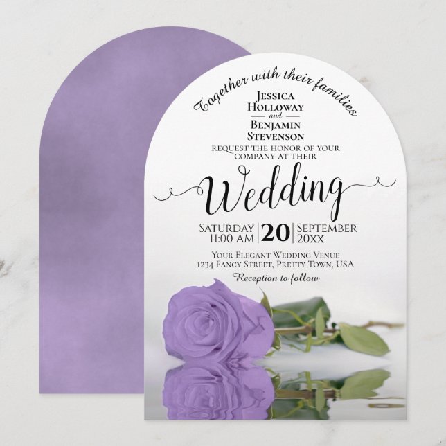 Reflecting Lavender Purple Rose Elegant Wedding Invitation (Front/Back)