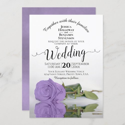 Reflecting Lavender Purple Rose Elegant Wedding Invitation