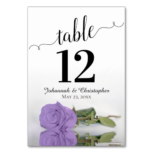 Reflecting Lavender Purple Rose Elegant Wedding Table Number