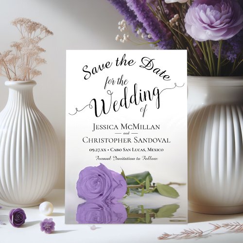 Reflecting Lavender Purple Rose Romantic Wedding Save The Date