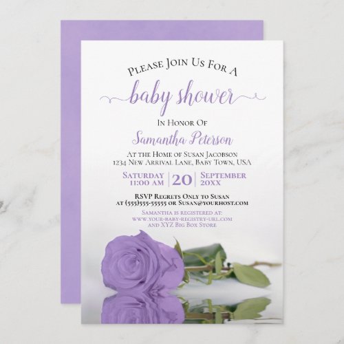 Reflecting Lavender Rose Elegant Baby Shower Invitation