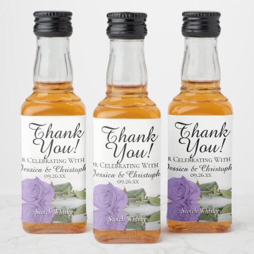 Reflecting Lavender Rose Wedding Thank You Mini Liquor Bottle Label