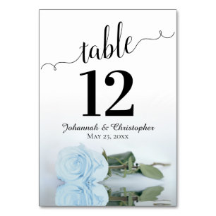 Reflecting Light Dusty Blue Rose Elegant Wedding Table Number