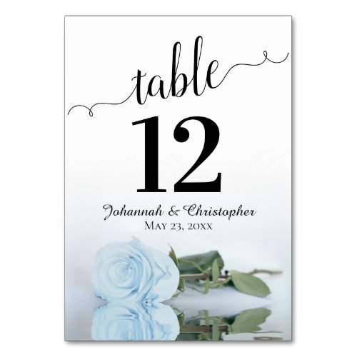 Reflecting Light Dusty Blue Rose Elegant Wedding Table Number