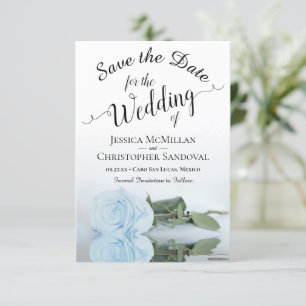 Reflecting Light Dusty Blue Rose Romantic Wedding Save The Date