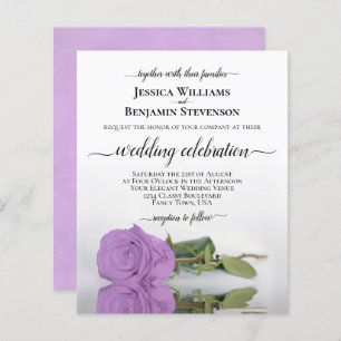 Reflecting Lilac Purple Rose BUDGET Wedding Invite