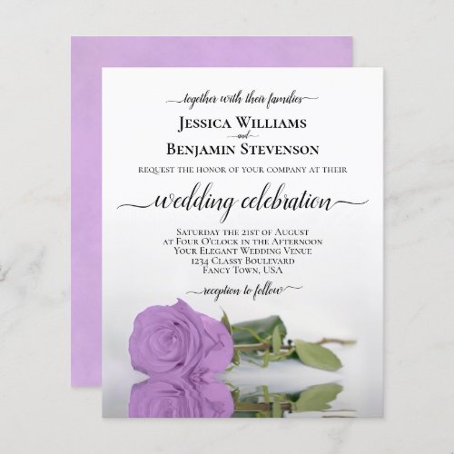 Reflecting Lilac Purple Rose BUDGET Wedding Invite
