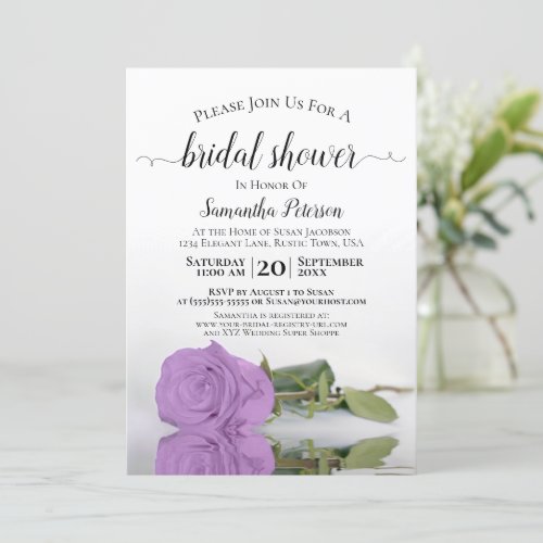 Reflecting Lilac Purple Rose Elegant Bridal Shower Invitation