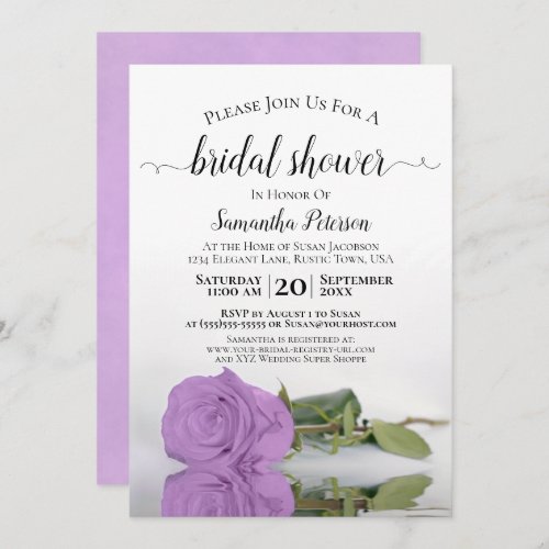 Reflecting Lilac Purple Rose Elegant Bridal Shower Invitation