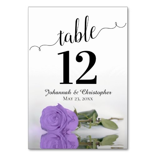 Reflecting Lilac Purple Rose Elegant Wedding Table Number