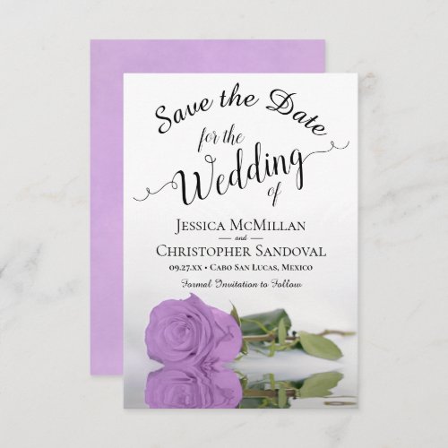 Reflecting Lilac Purple Rose Romantic Wedding Save The Date