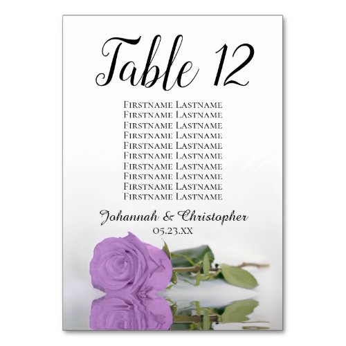 Reflecting Lilac Purple Rose Seating Chart Wedding Table Number