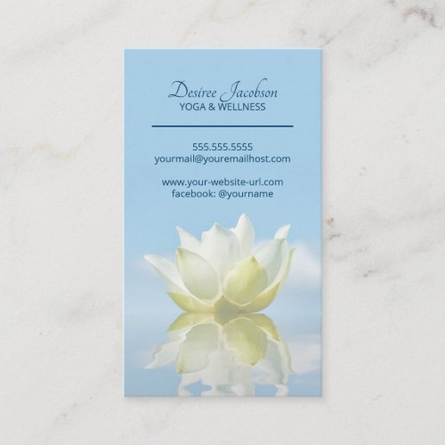 Reflecting Lotus Flower Yoga Instructor Light Blue Business Card