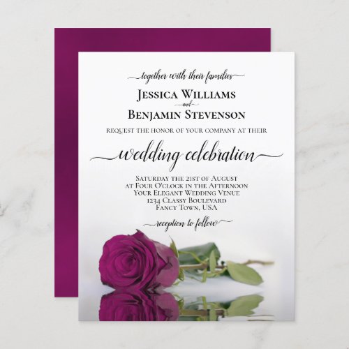 Reflecting Magenta Rose BUDGET Wedding Invite