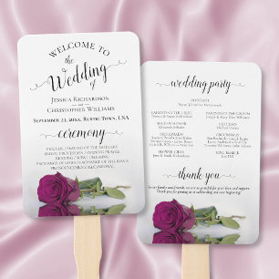 Reflecting Magenta Rose Elegant Wedding Program Hand Fan