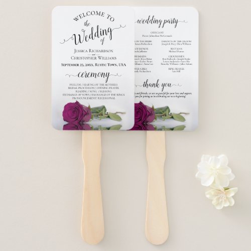 Reflecting Magenta Rose Elegant Wedding Program Hand Fan