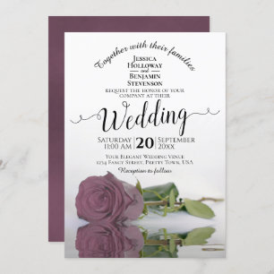 Reflecting Mauve Pink Rose Elegant Wedding Invitation